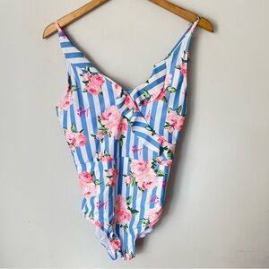 Betsey Johnson Striped Floral One Piece Swimsuit